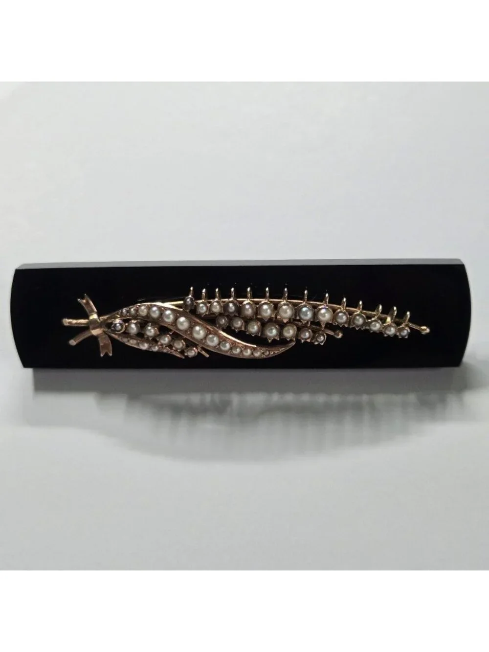 Victorian Antique 10k-14k Onyx Seed Pearl Lily Of The Valley Spray Mourning Broo
